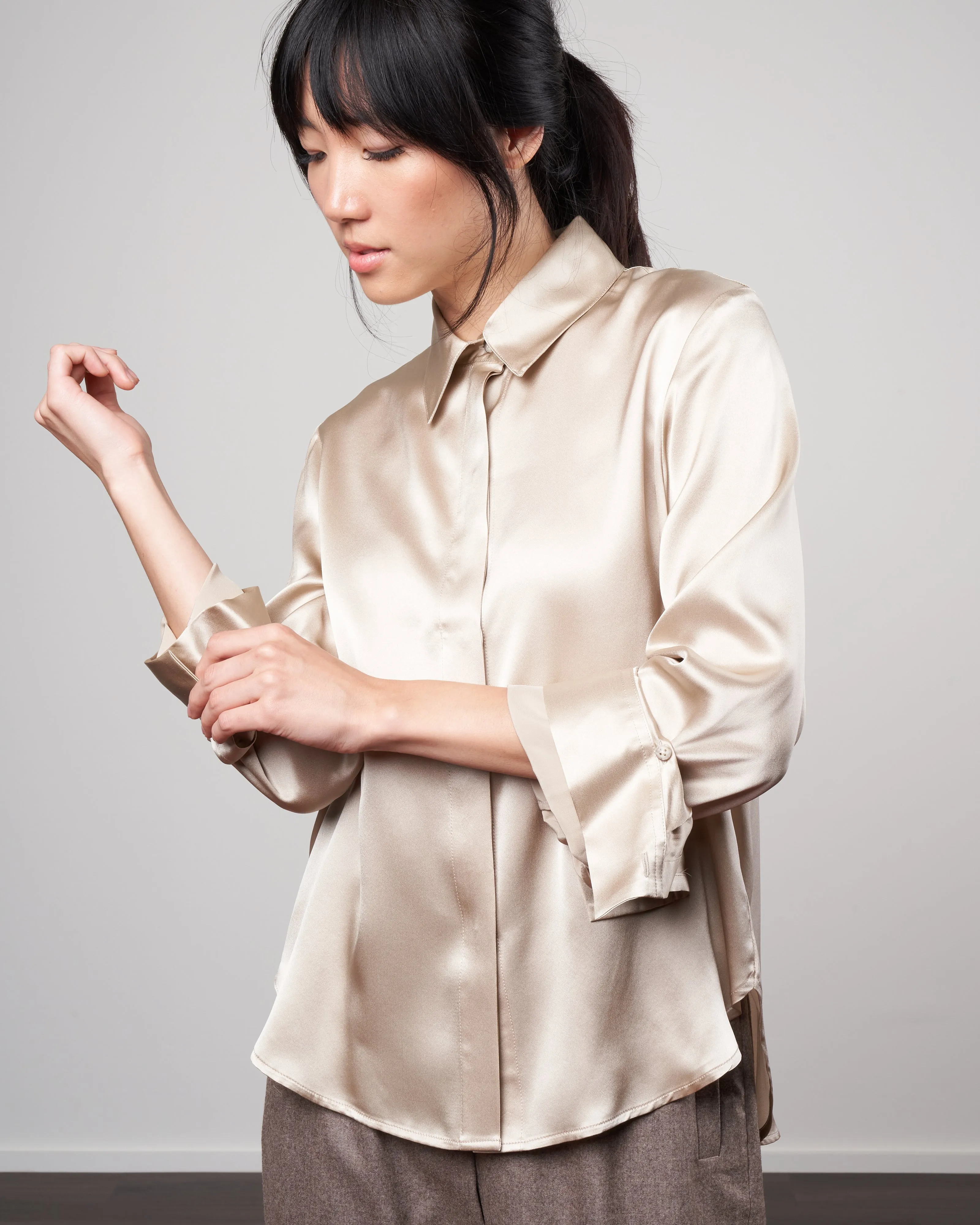 the boyfriend charmeuse shirt - champagne