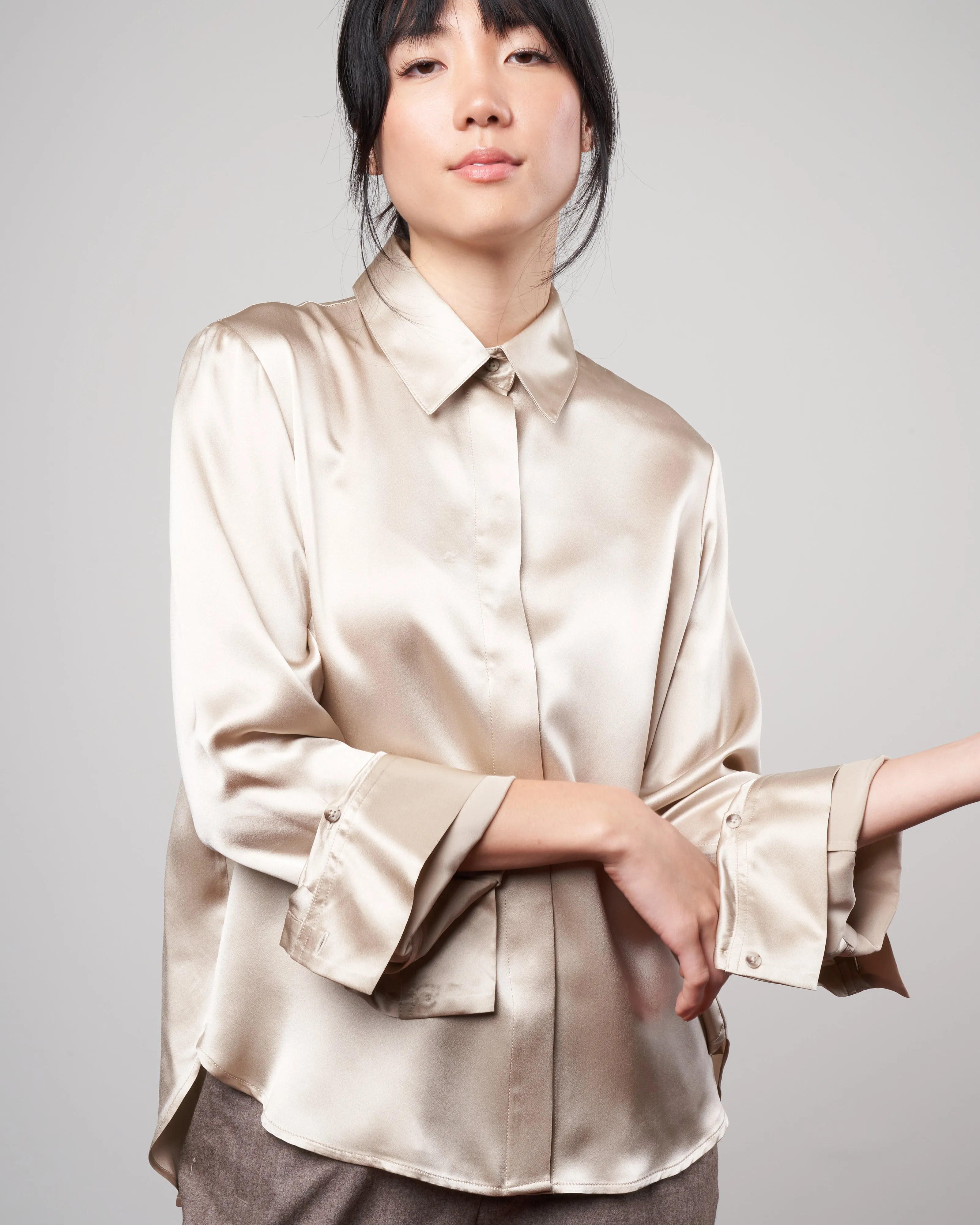 the boyfriend charmeuse shirt - champagne