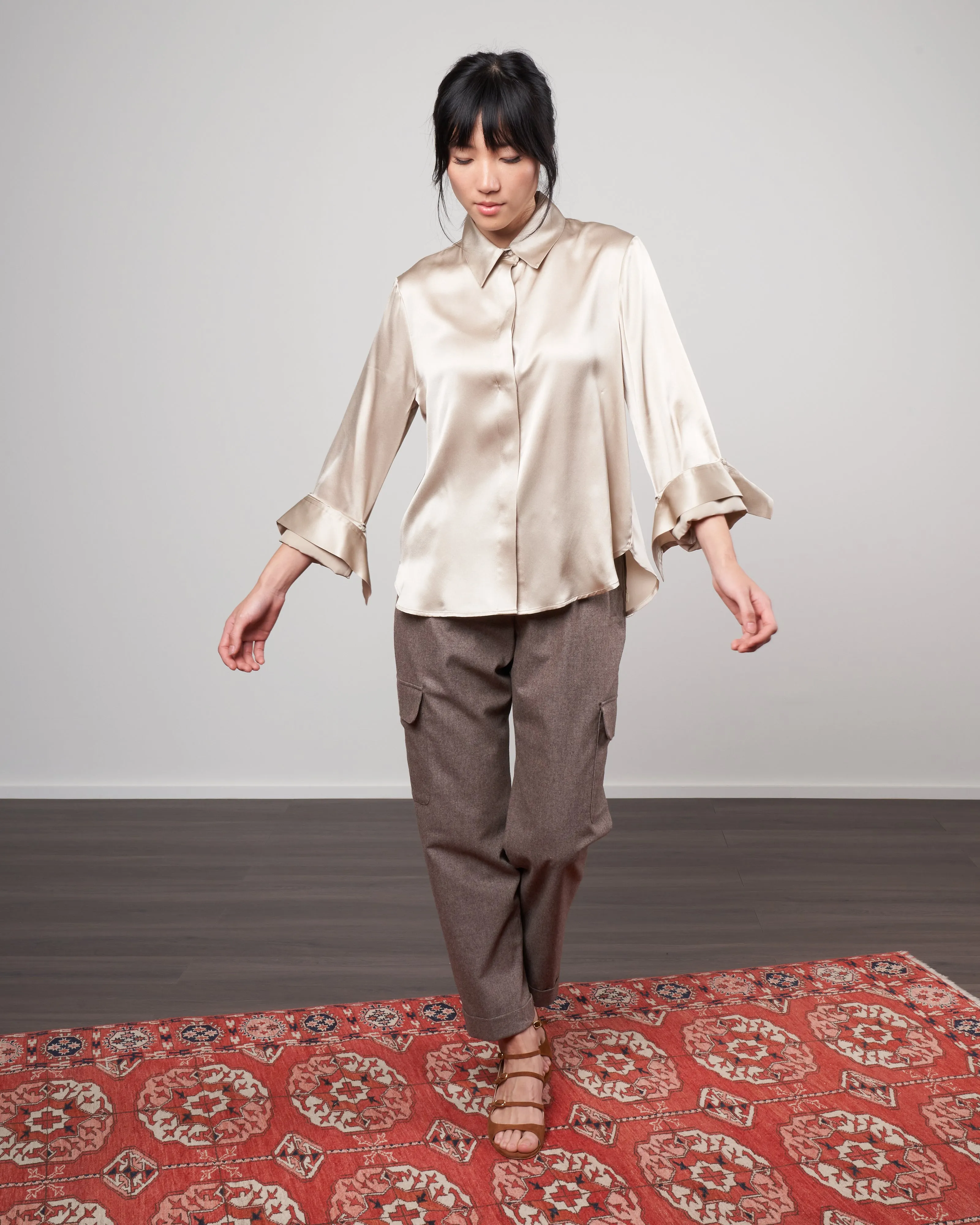 the boyfriend charmeuse shirt - champagne