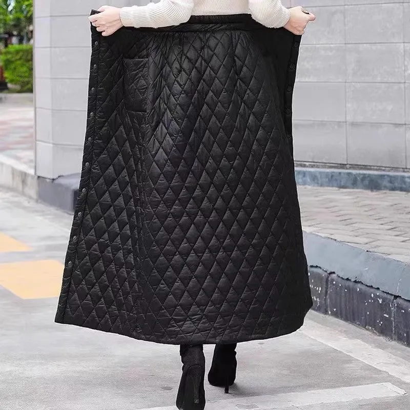 Thickened Warmth Quilted Button Down Pencil Skirts