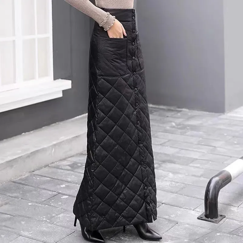 Thickened Warmth Quilted Button Down Pencil Skirts