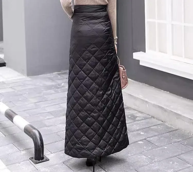 Thickened Warmth Quilted Button Down Pencil Skirts