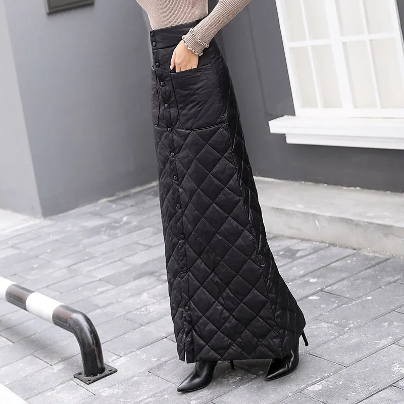 Thickened Warmth Quilted Button Down Pencil Skirts