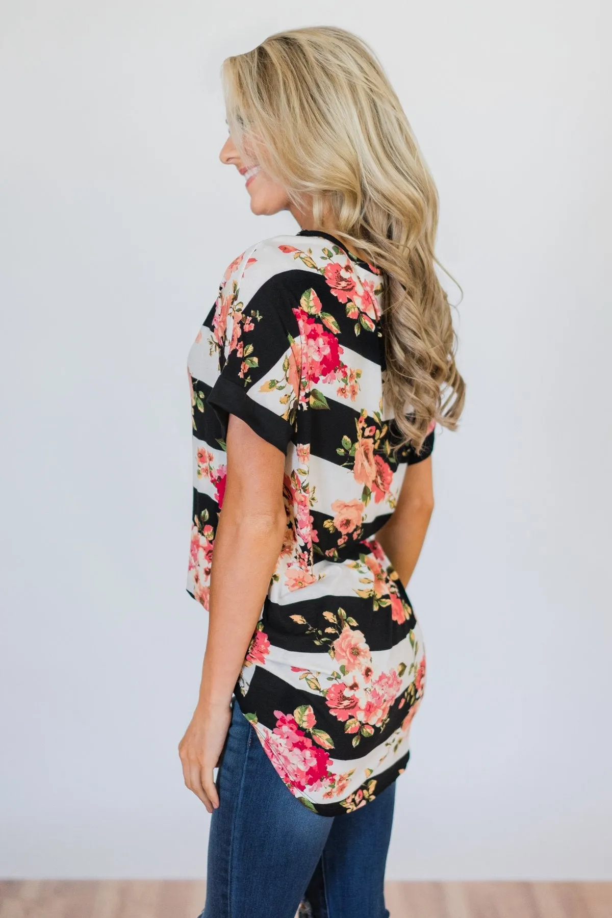 Today is the Day Striped Floral Top