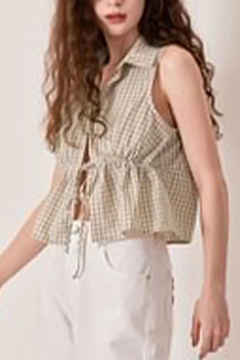 TR3264 Plaid Sleeveless Shirt Top