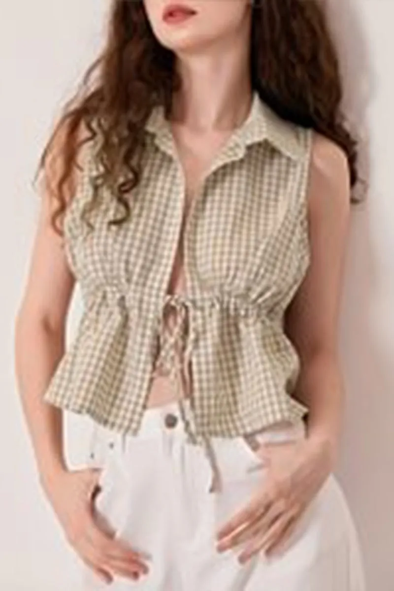 TR3264 Plaid Sleeveless Shirt Top