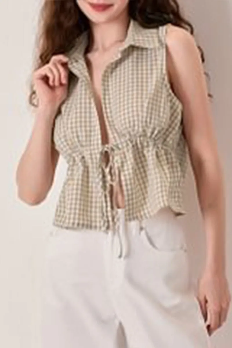 TR3264 Plaid Sleeveless Shirt Top