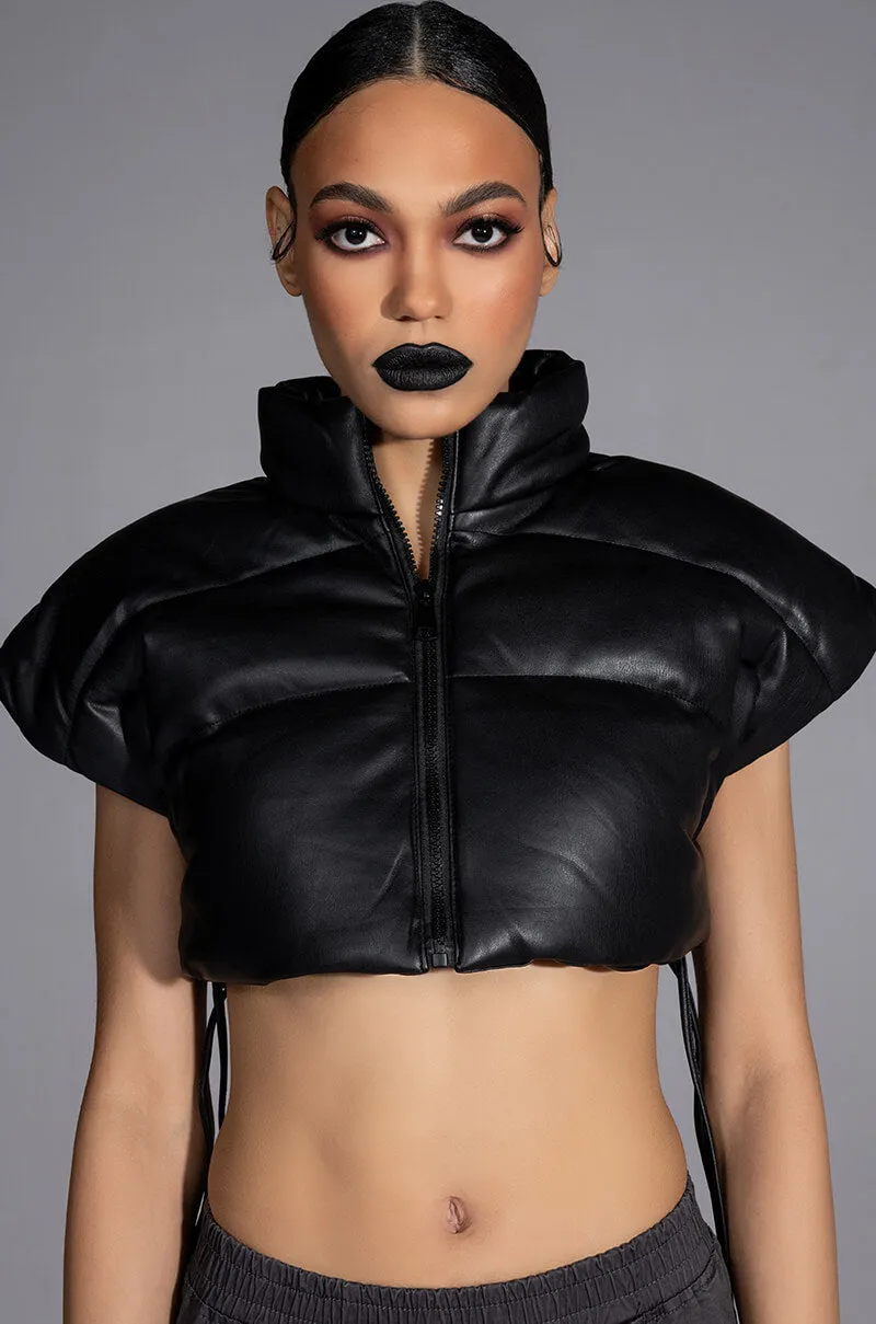 ULTRA CROP PU VEST WITH PULL STRINGS