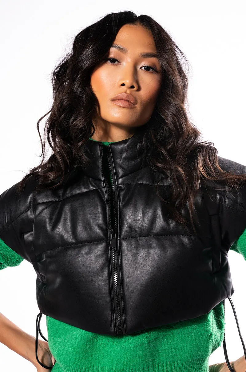 ULTRA CROP PU VEST WITH PULL STRINGS