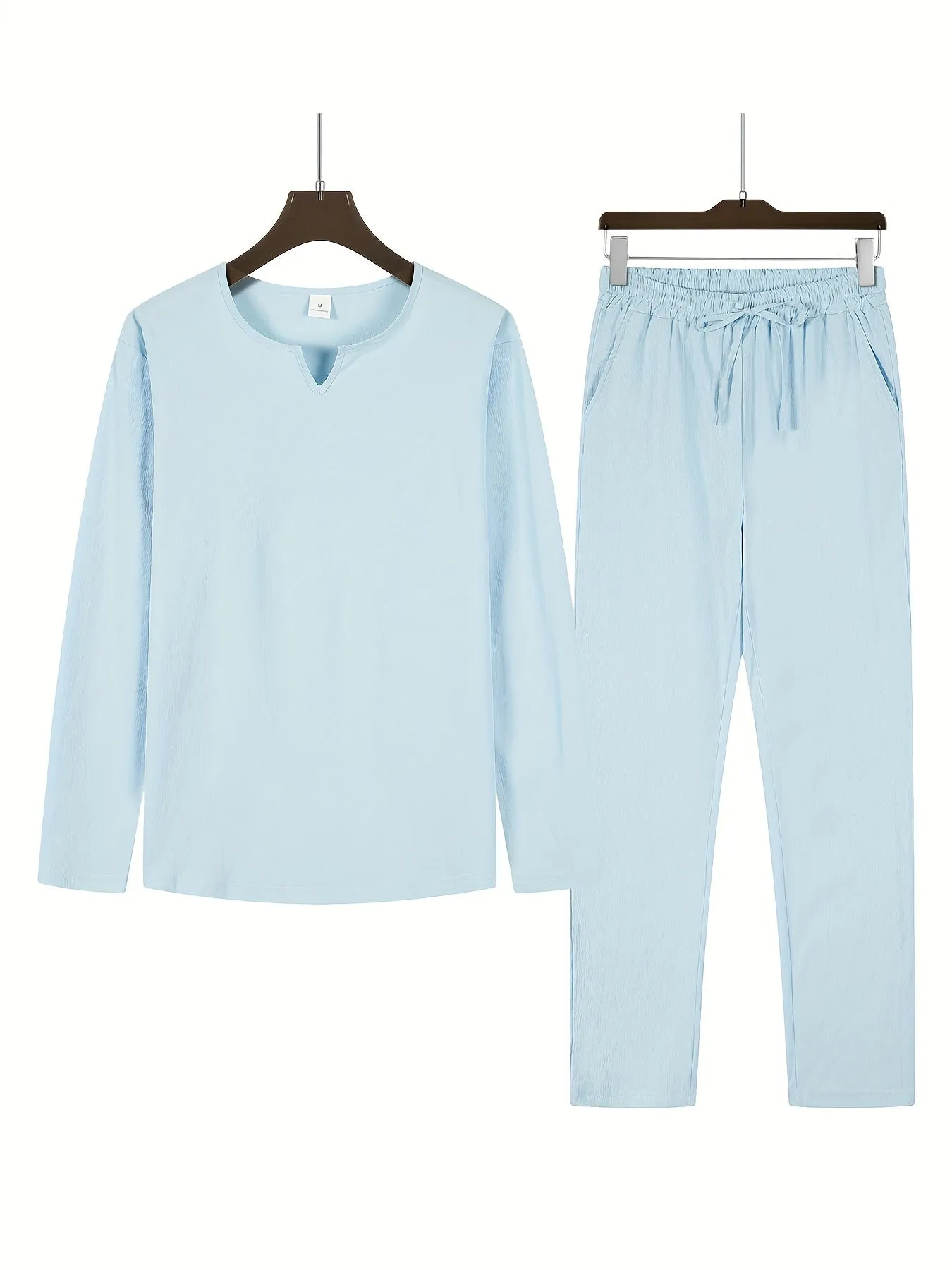Urban Vibe™ | Men's Casual Two-Piece Outfit | V-Neck Long Sleeve Top & Relaxed Fit Trousers, Lightweight Fabric