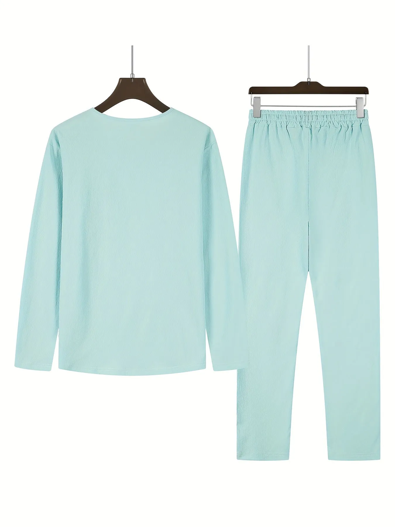 Urban Vibe™ | Men's Casual Two-Piece Outfit | V-Neck Long Sleeve Top & Relaxed Fit Trousers, Lightweight Fabric