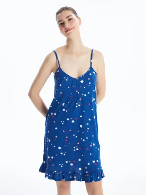 V-Neck Patterned Strappy Women Nightgown