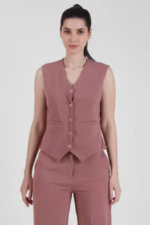 V Neck Tailored Waistcoat, Dusky Rose