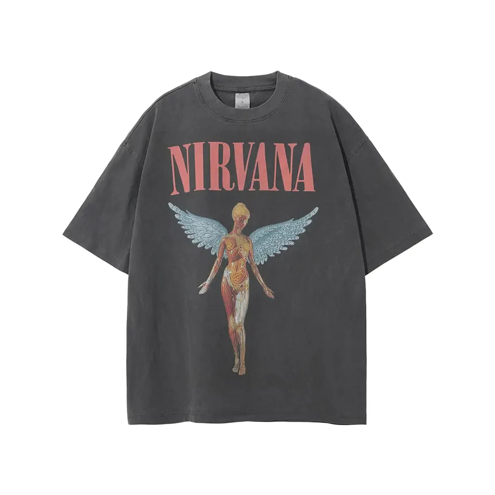 Vintage Angel Print Grunge Oversized Tshirts Men