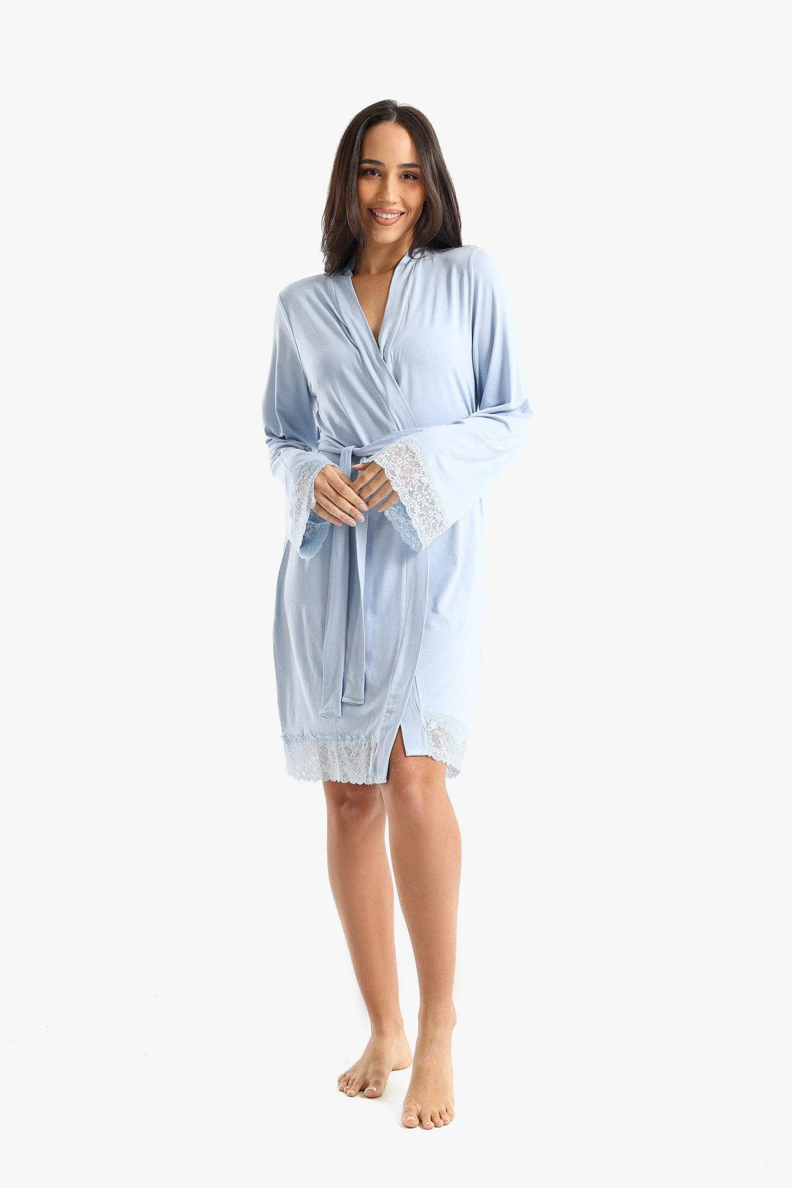 Viscose Robe with Lace Details