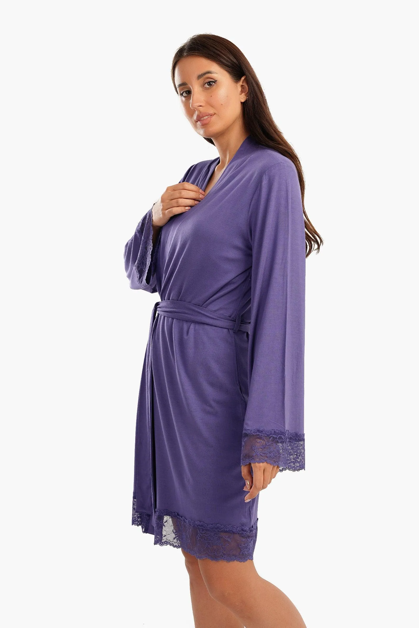 Viscose Robe with Lace Details