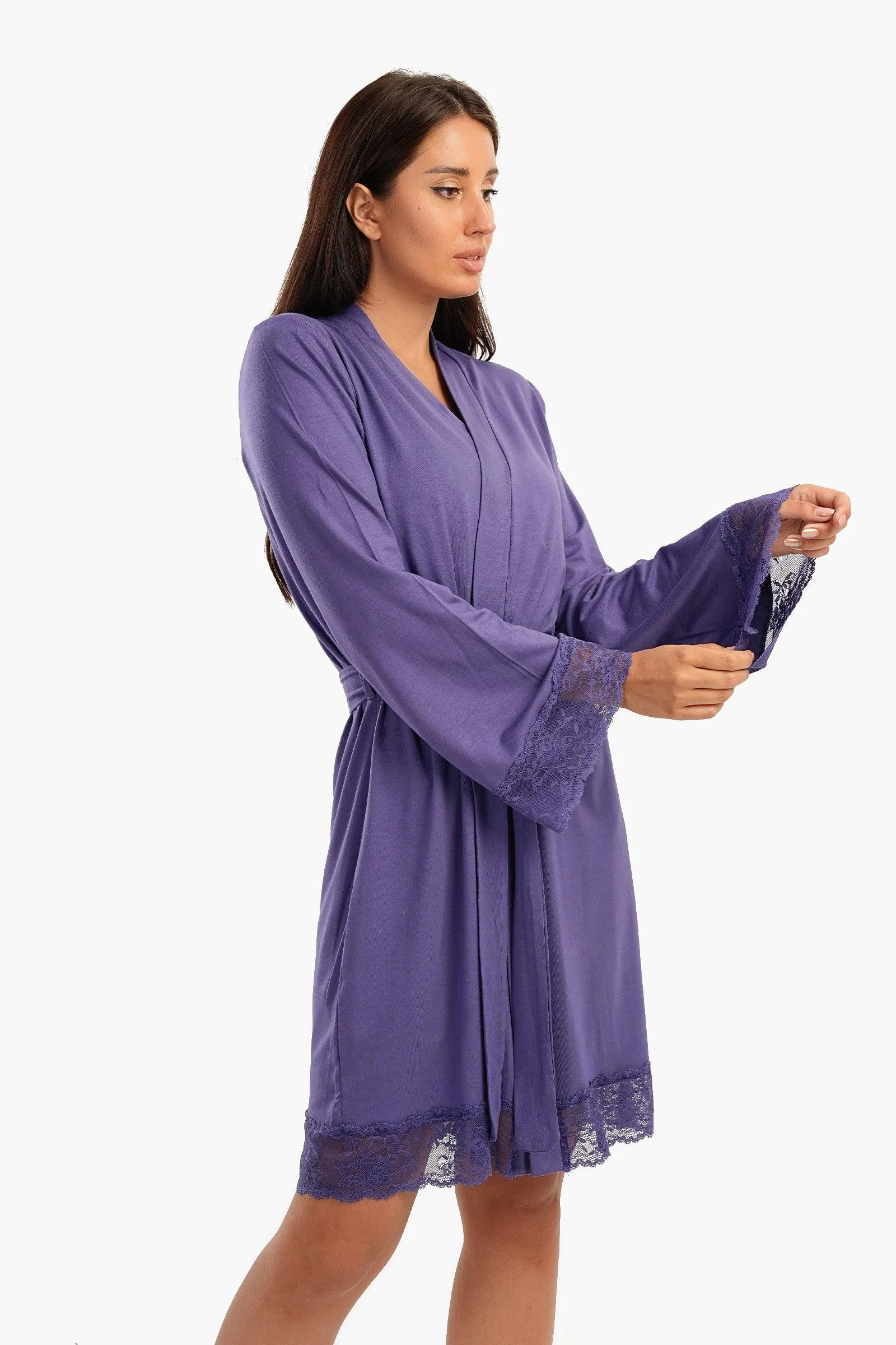 Viscose Robe with Lace Details