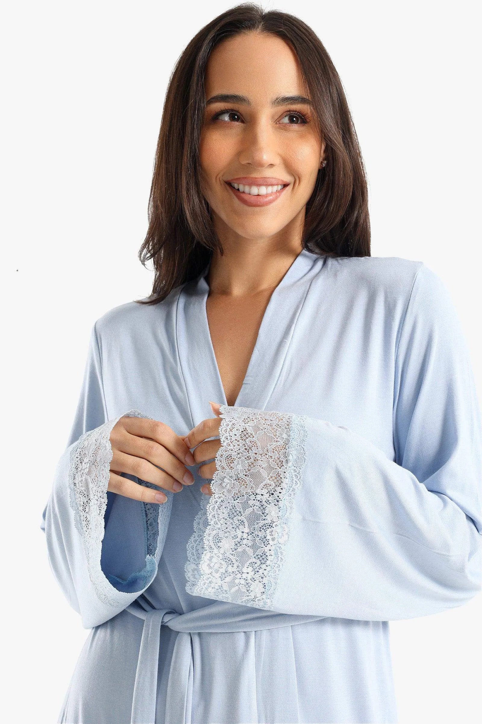 Viscose Robe with Lace Details