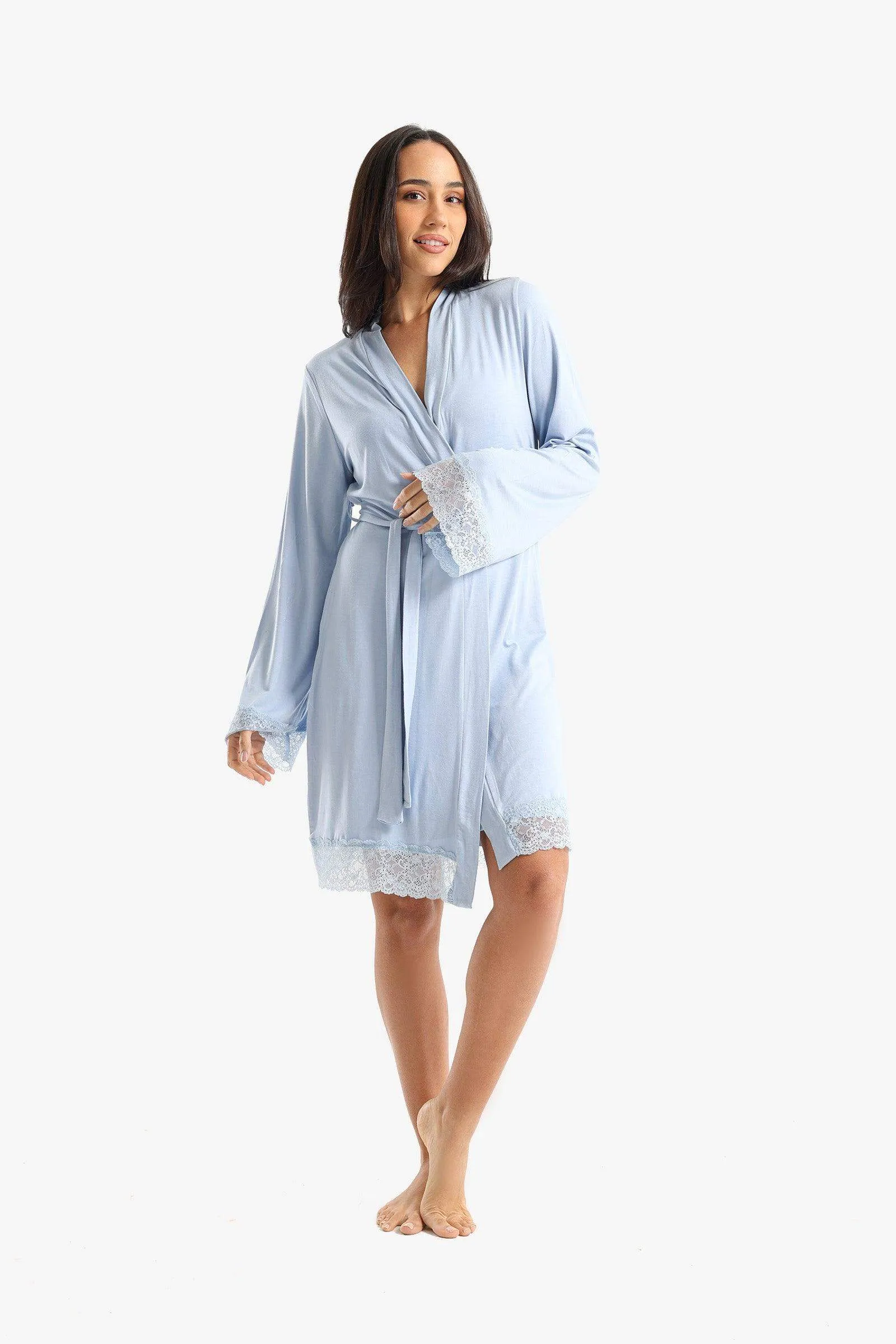 Viscose Robe with Lace Details