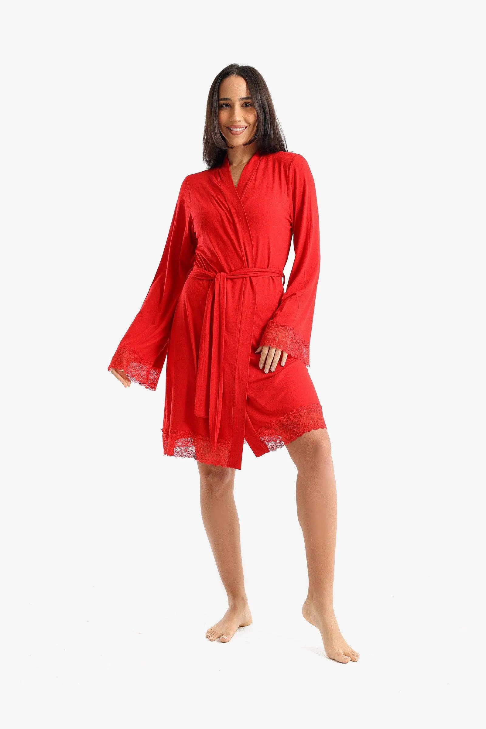 Viscose Robe with Lace Details