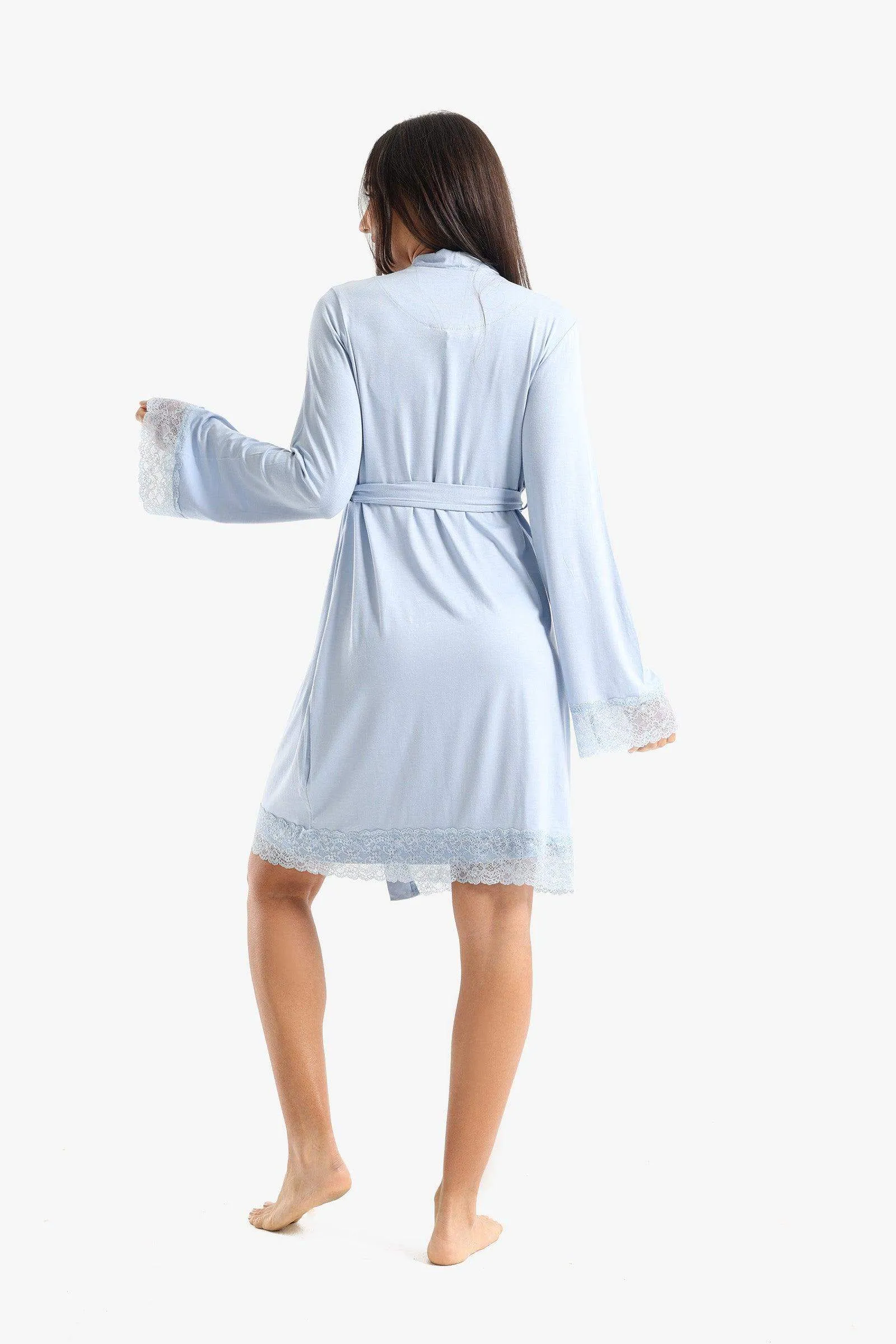 Viscose Robe with Lace Details