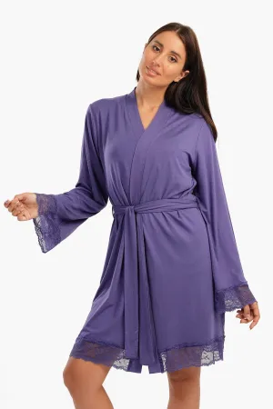 Viscose Robe with Lace Details