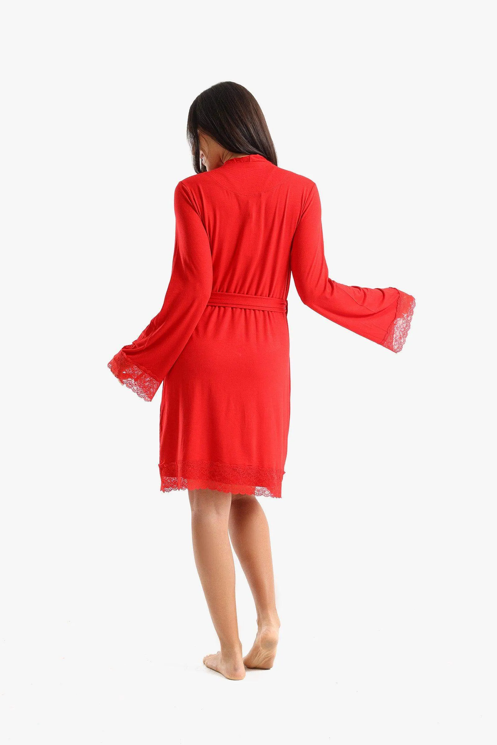 Viscose Robe with Lace Details