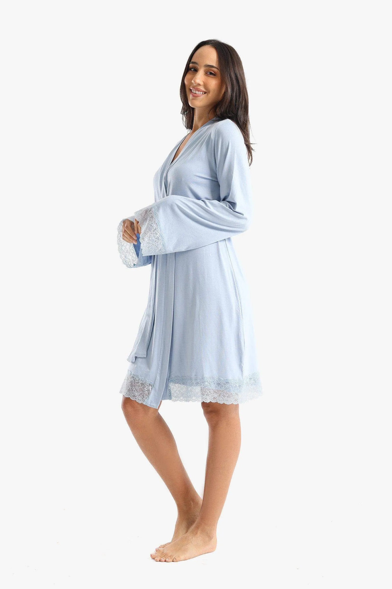 Viscose Robe with Lace Details