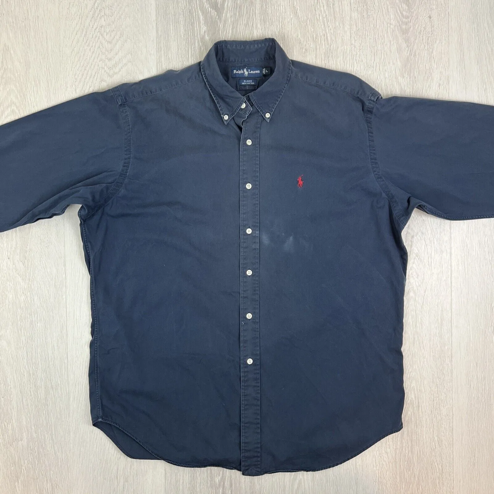 VTG Ralph Lauren Mens Navy Blue 'Blaire' Long Sleeve Button Up Shirt Size Large