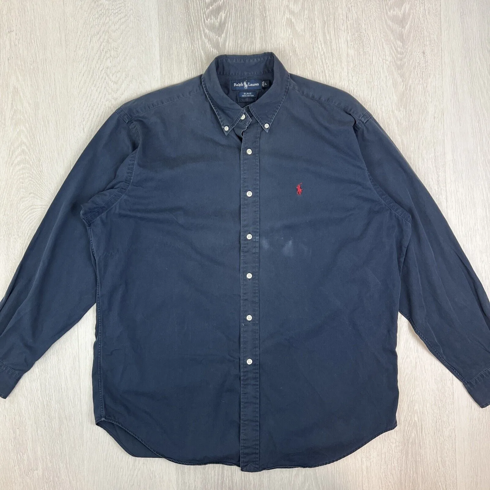 VTG Ralph Lauren Mens Navy Blue 'Blaire' Long Sleeve Button Up Shirt Size Large