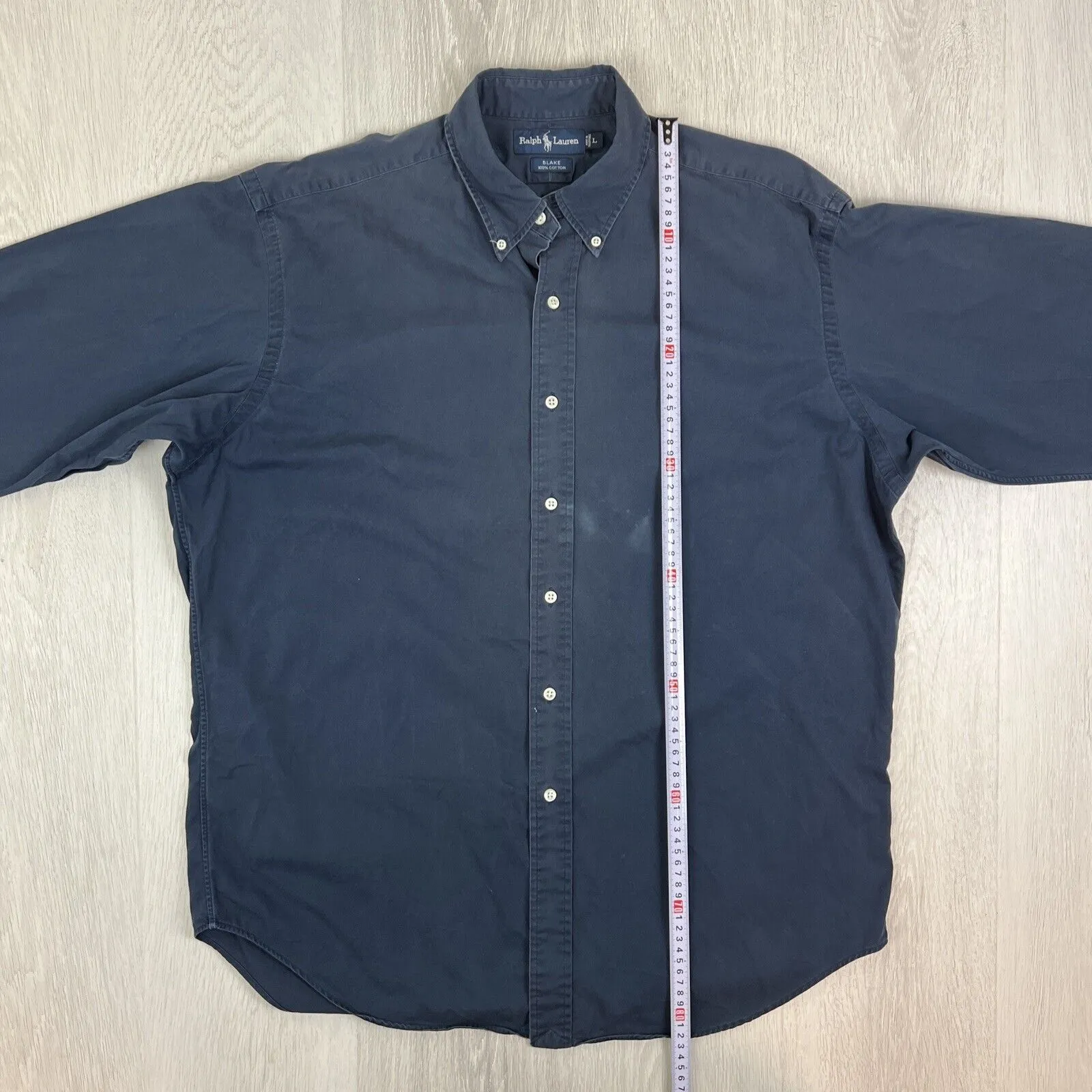VTG Ralph Lauren Mens Navy Blue 'Blaire' Long Sleeve Button Up Shirt Size Large