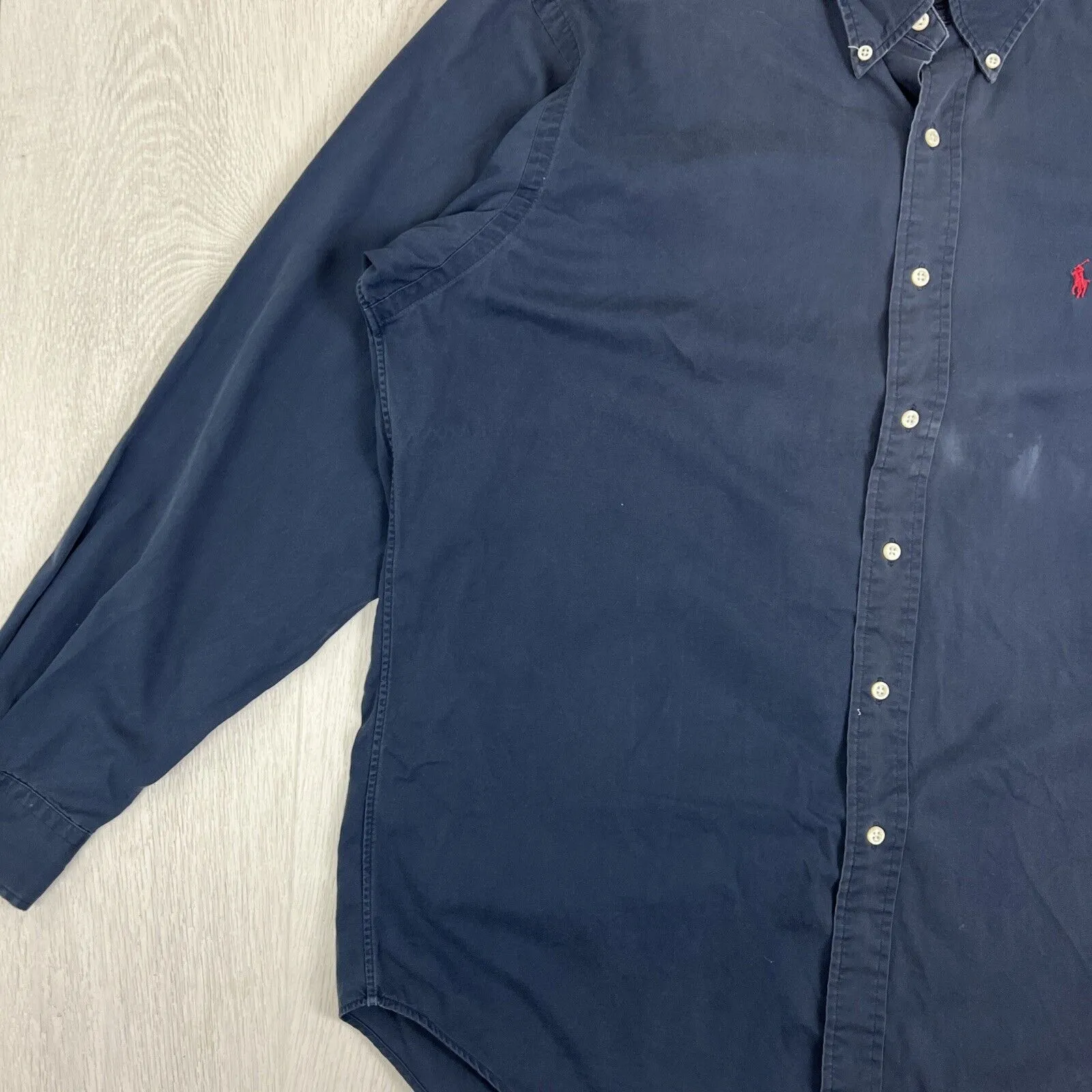 VTG Ralph Lauren Mens Navy Blue 'Blaire' Long Sleeve Button Up Shirt Size Large