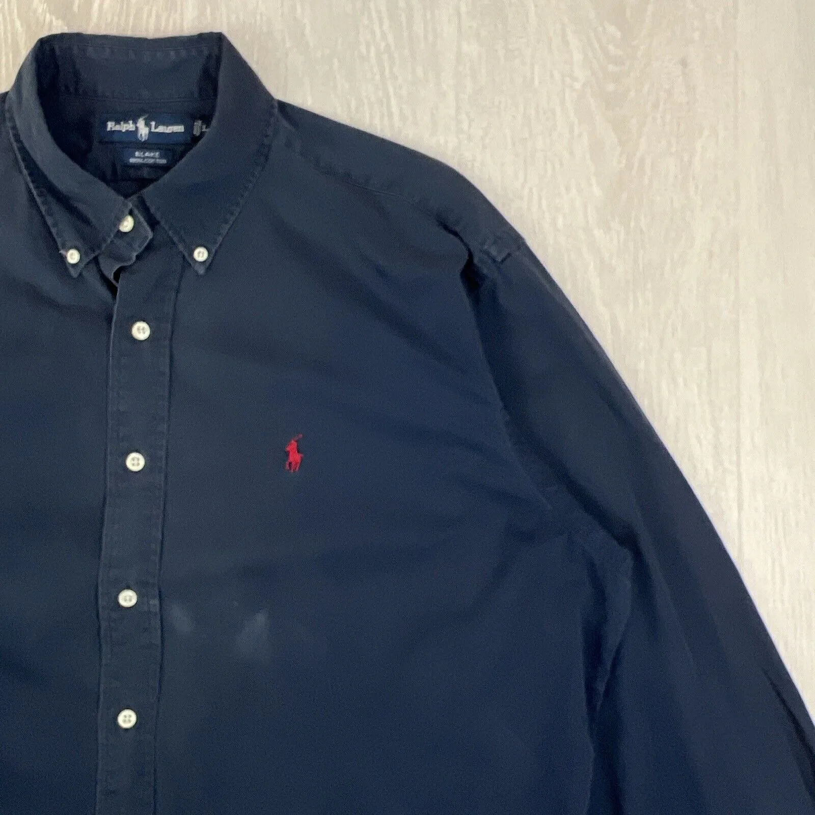 VTG Ralph Lauren Mens Navy Blue 'Blaire' Long Sleeve Button Up Shirt Size Large