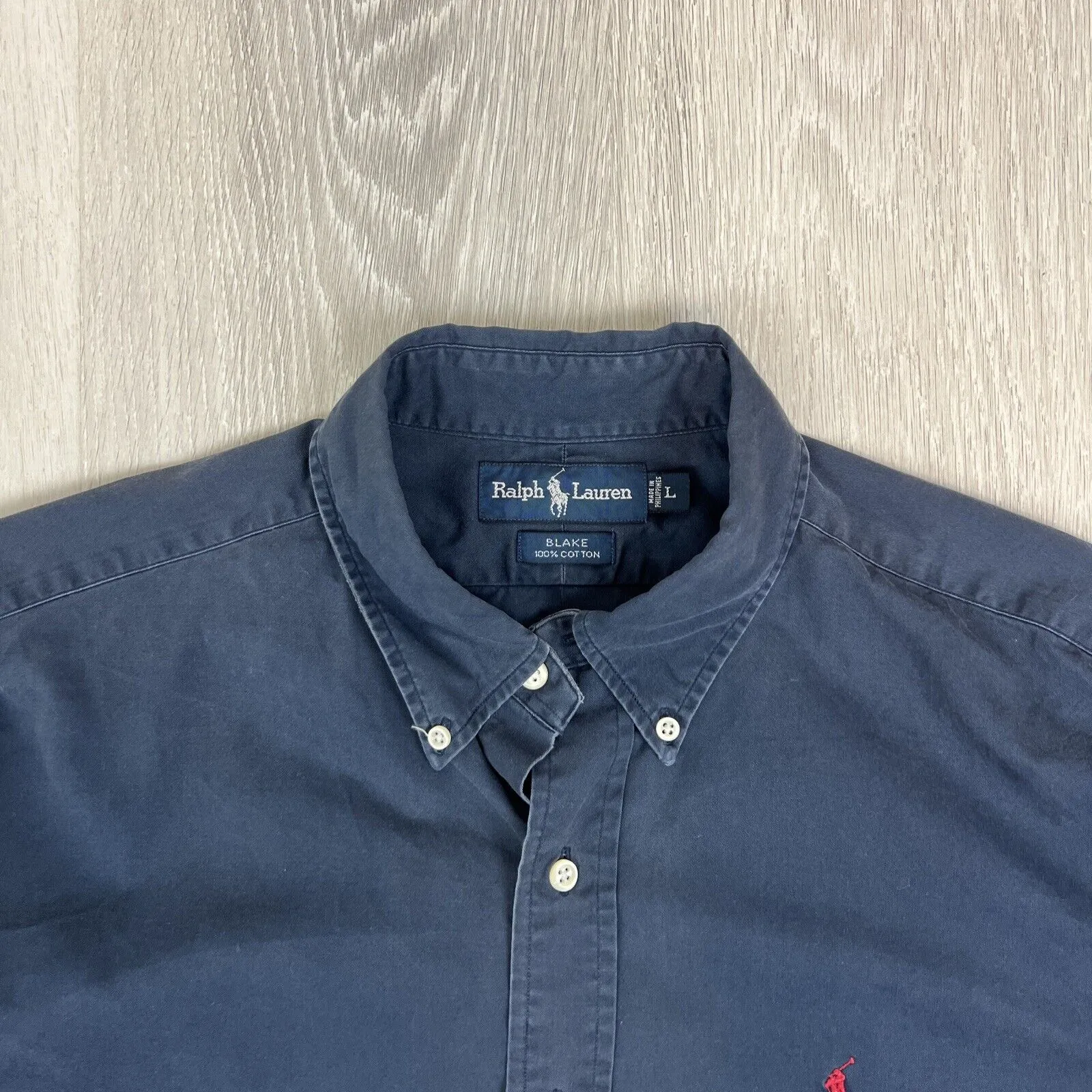 VTG Ralph Lauren Mens Navy Blue 'Blaire' Long Sleeve Button Up Shirt Size Large