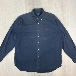 VTG Ralph Lauren Mens Navy Blue 'Blaire' Long Sleeve Button Up Shirt Size Large