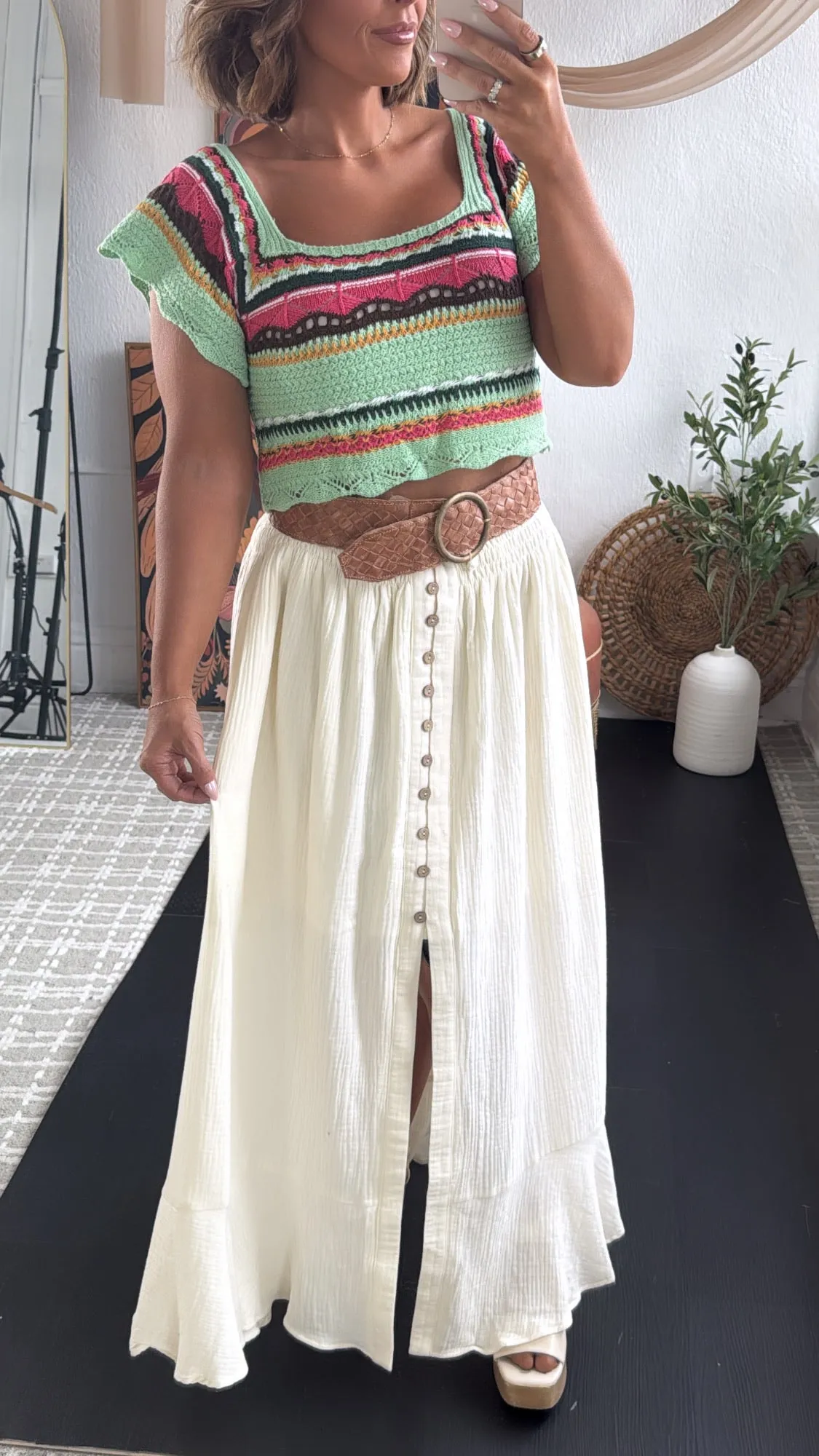Whispering Willow Button Maxi Skirt, Cream