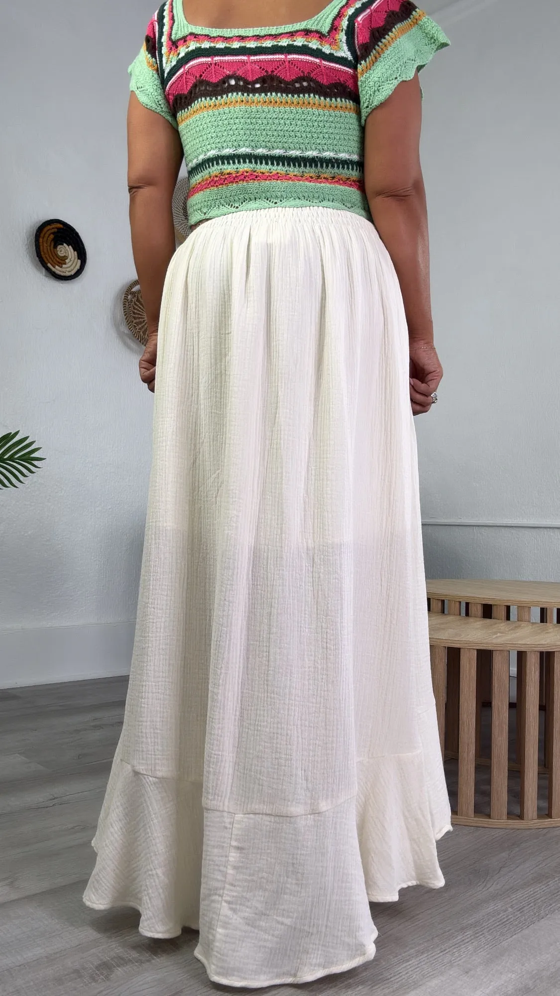 Whispering Willow Button Maxi Skirt, Cream
