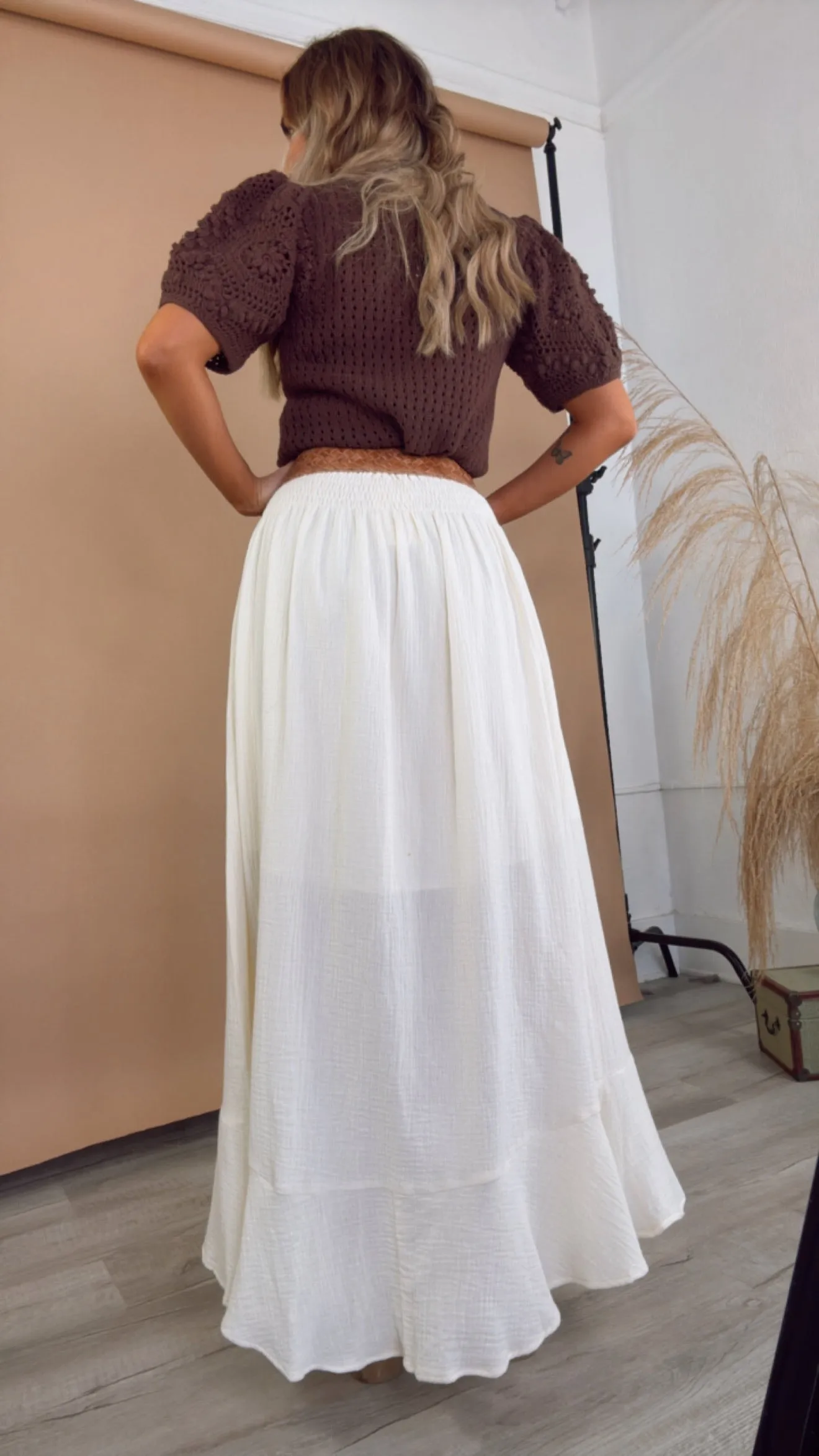 Whispering Willow Button Maxi Skirt, Cream