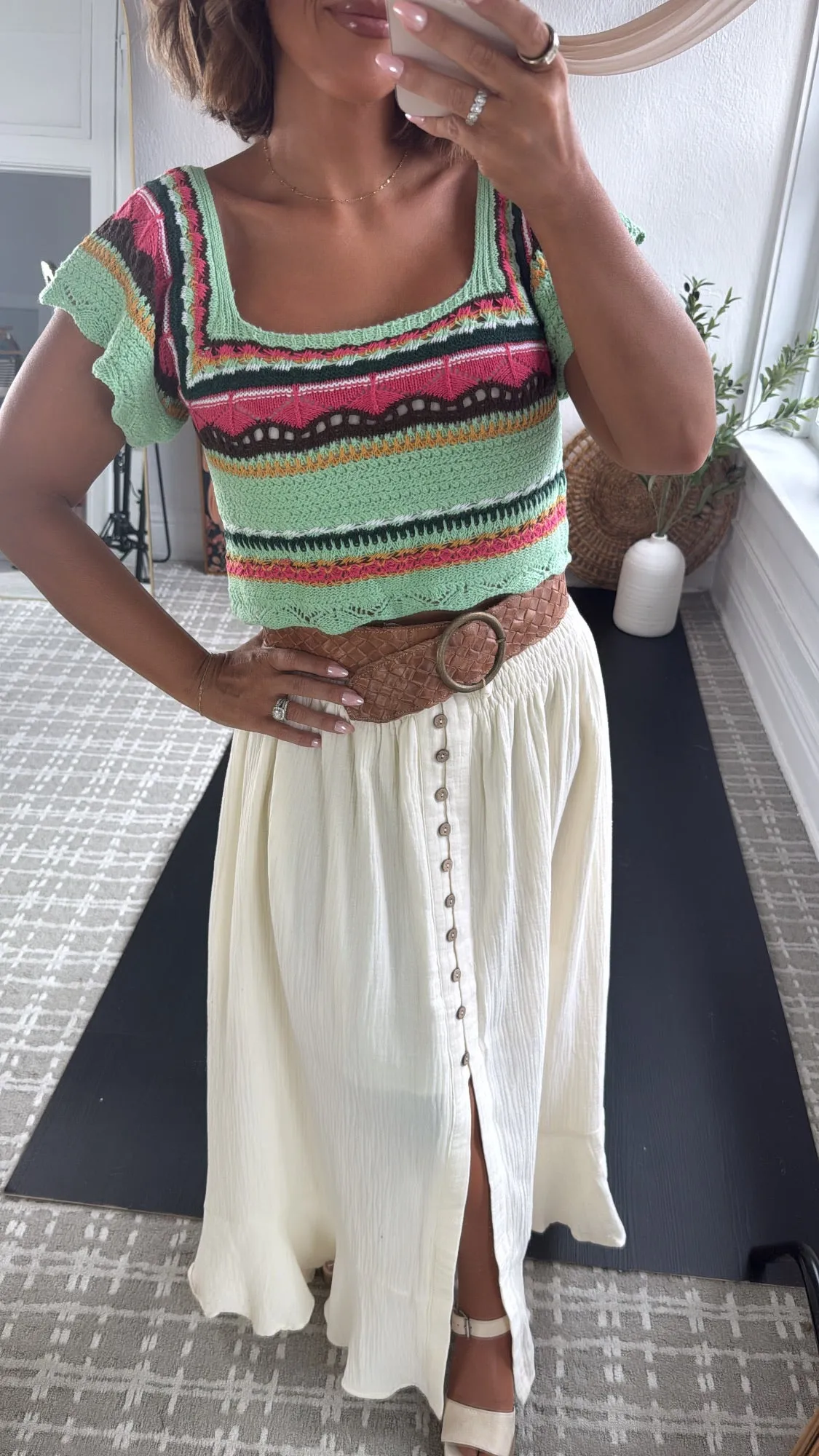 Whispering Willow Button Maxi Skirt, Cream