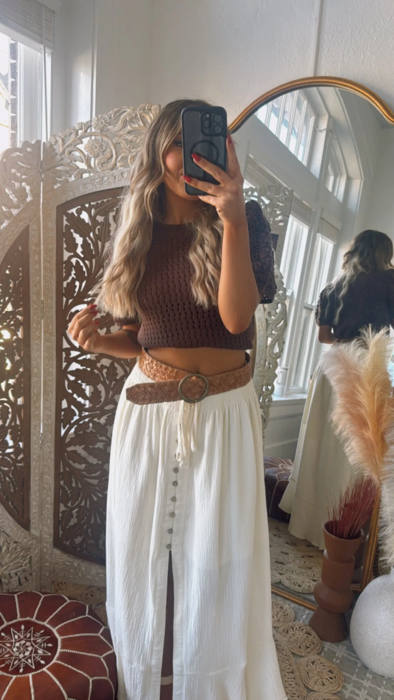 Whispering Willow Button Maxi Skirt, Cream