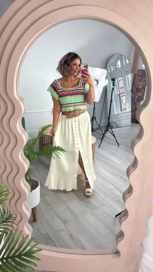 Whispering Willow Button Maxi Skirt, Cream