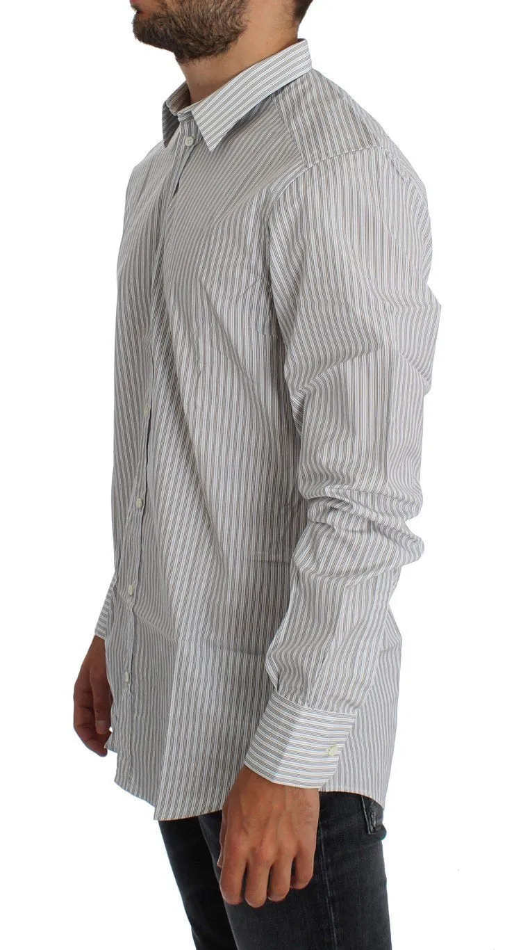 White Blue Striped GOLD Slim Fit Shirt