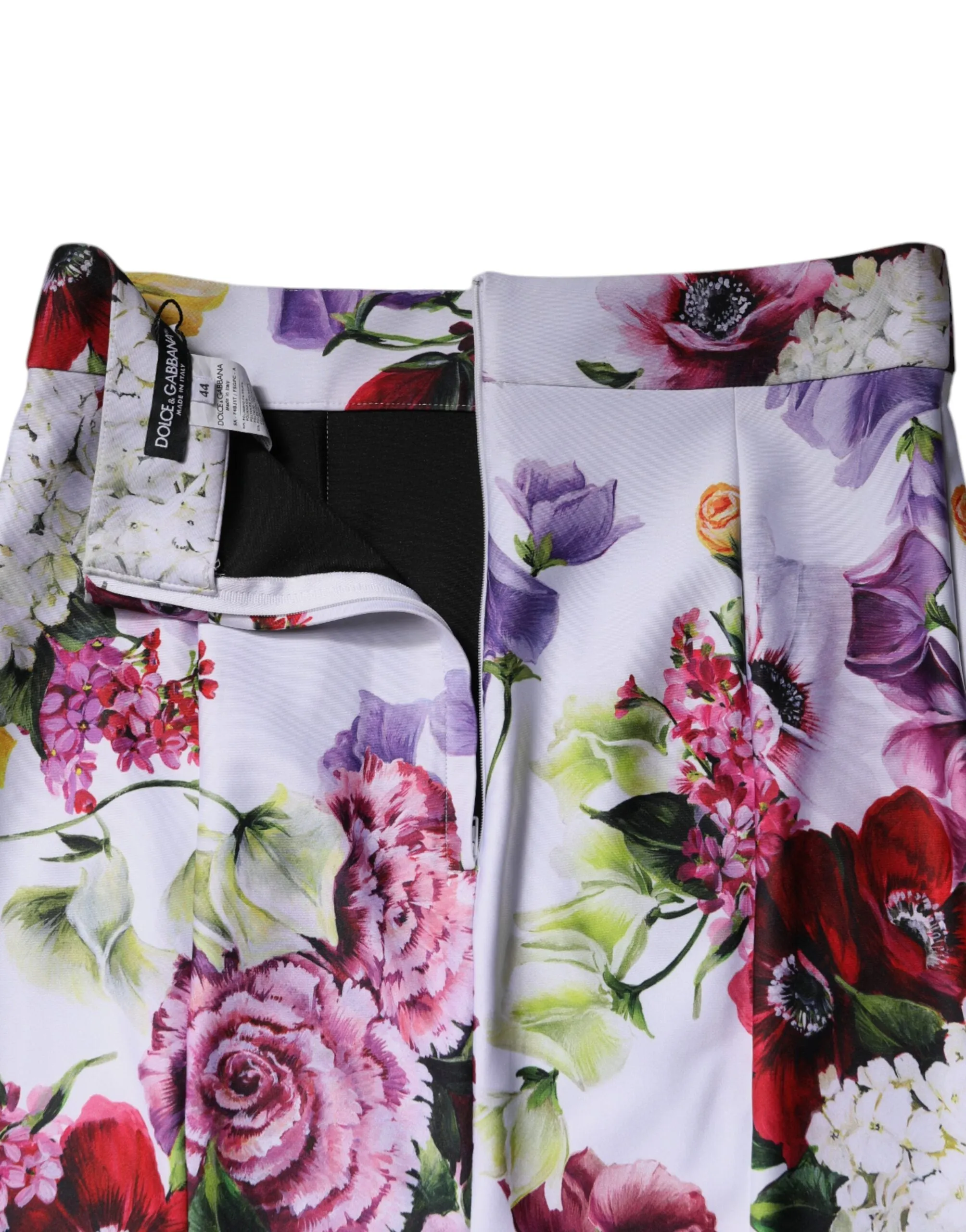 White Nylon Floral Pencil Cut Midi Skirt