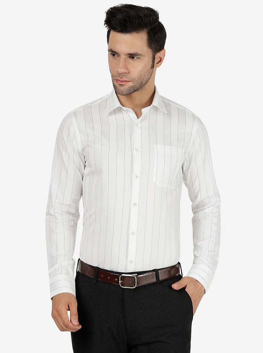 White Striped Slim Fit Formal Shirt | JadeBlue