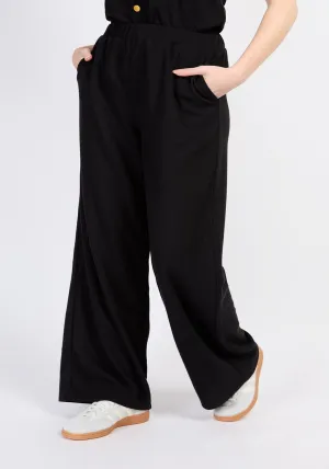 Wide Leg Knitted Trousers - Black