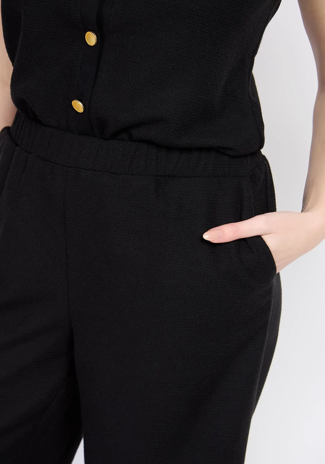 Wide Leg Knitted Trousers - Black