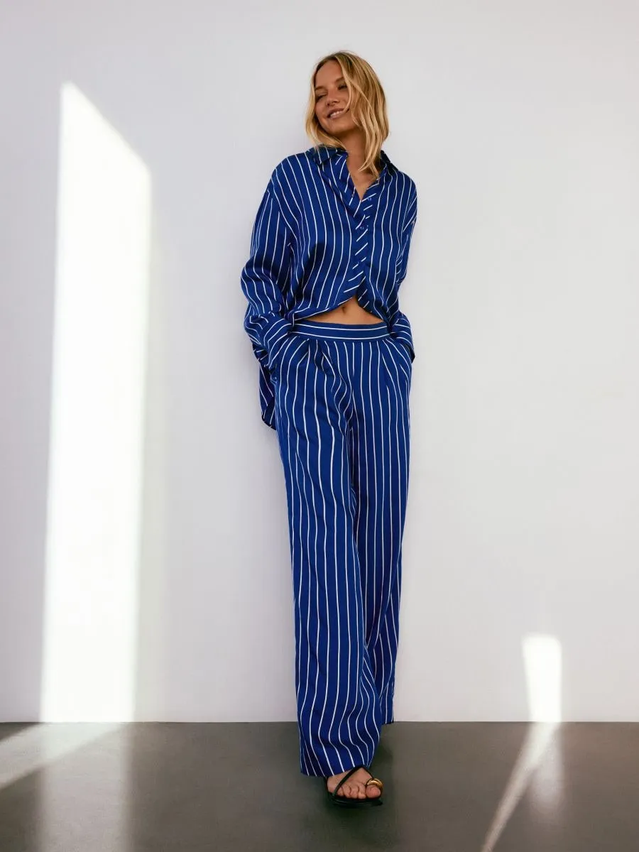 Wide leg lyocell trousers