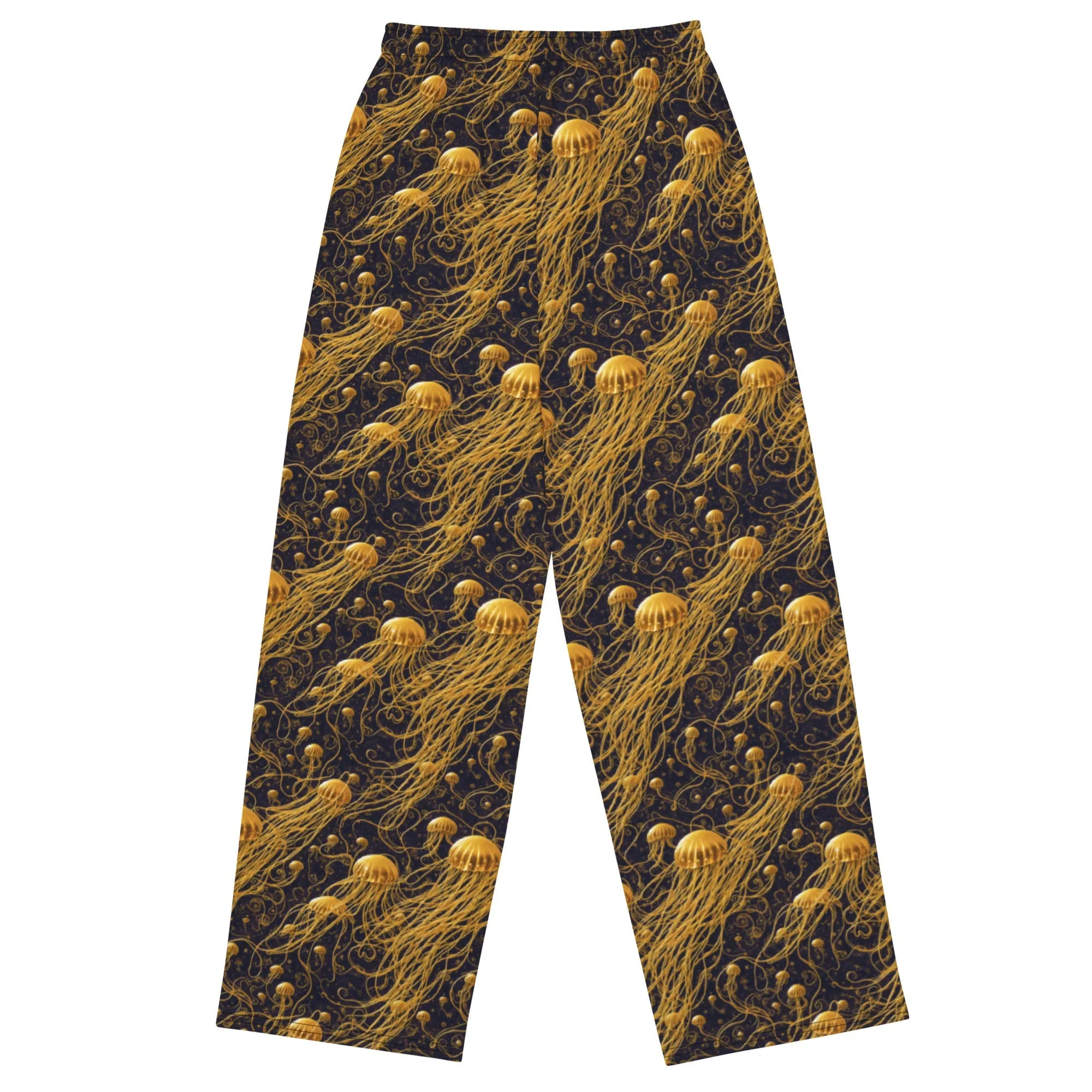 Wide-leg Pants - Black and Gold Jellyfishes