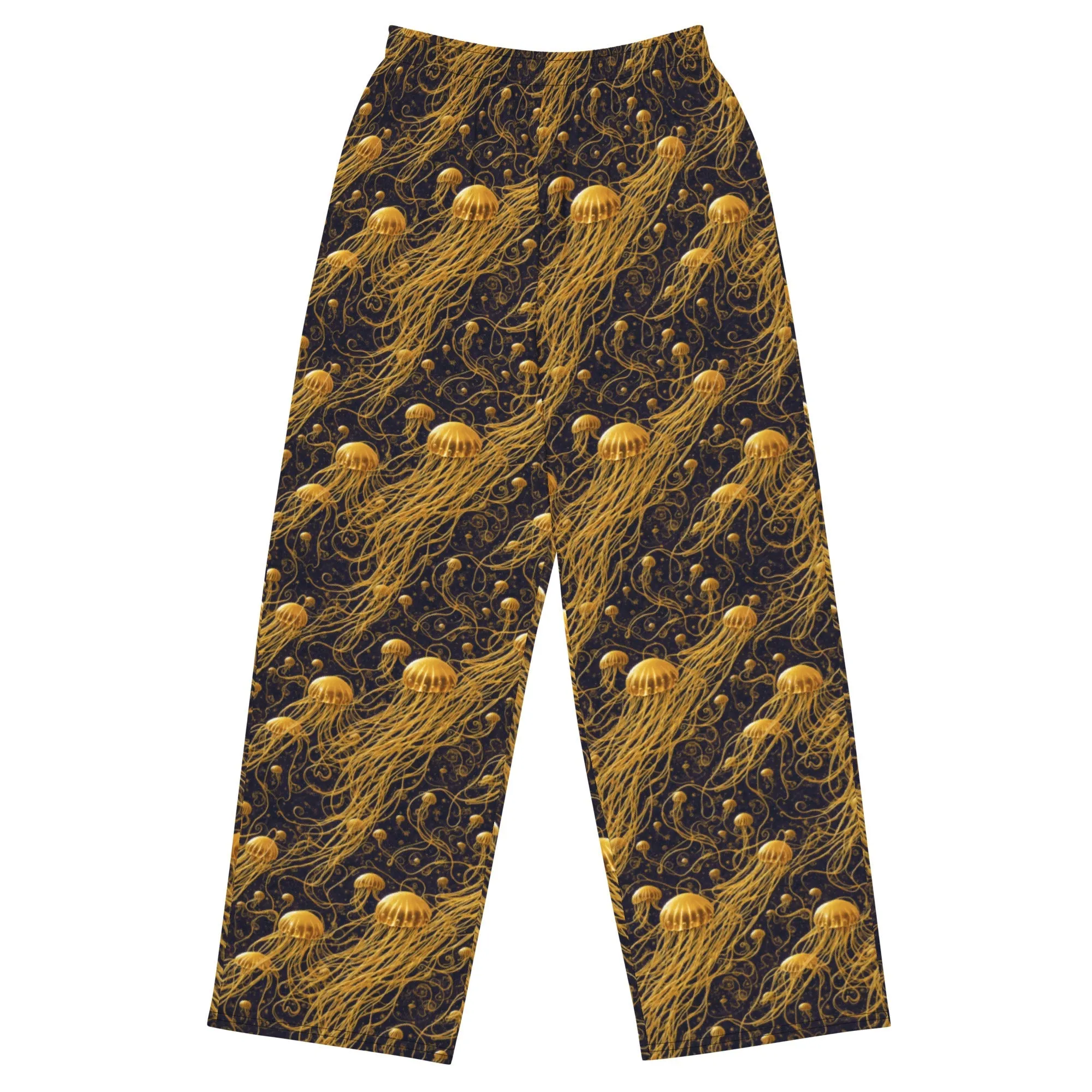 Wide-leg Pants - Black and Gold Jellyfishes