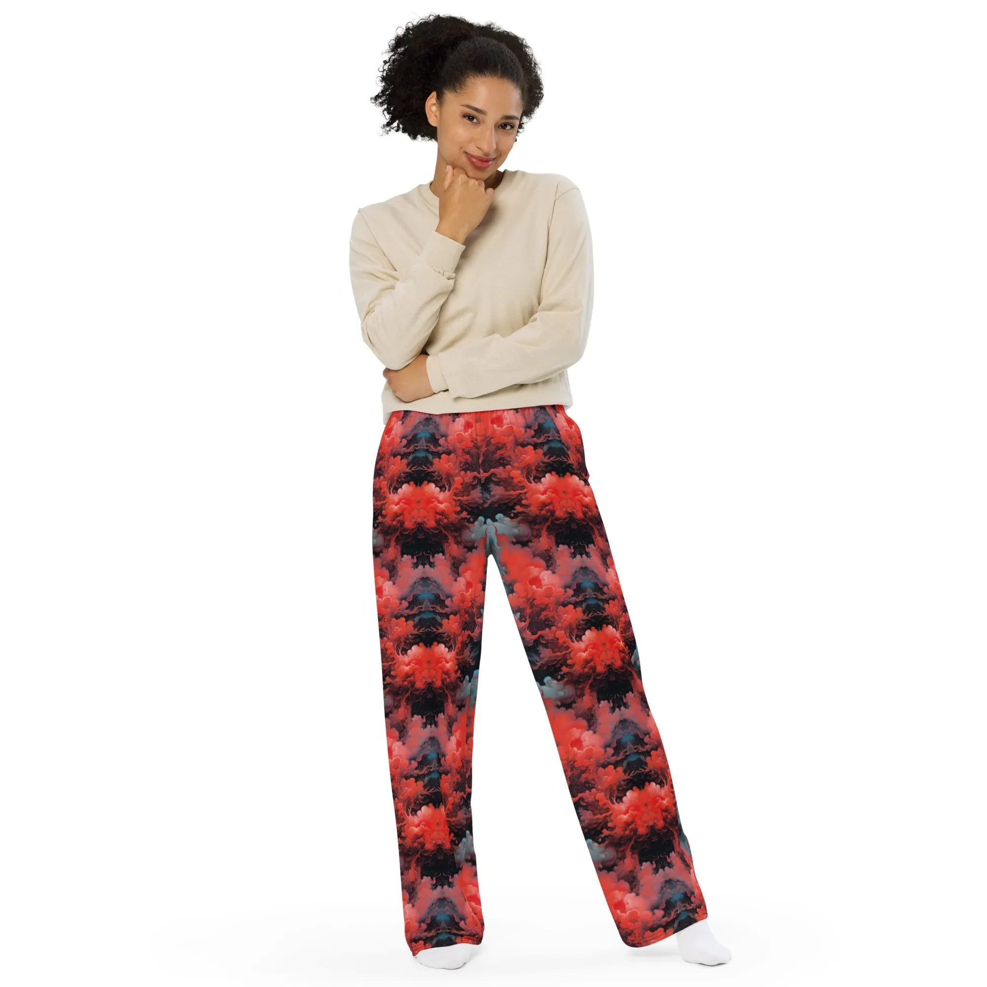 Wide-leg pants - Ethereal Crimson Flow - Dark